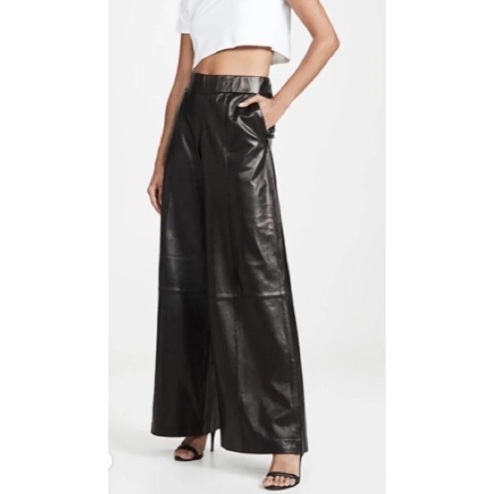 SPRWMN Pants Medium Lambskin Wide Leg Trousers Black Quiet Luxury Minimalist Chi